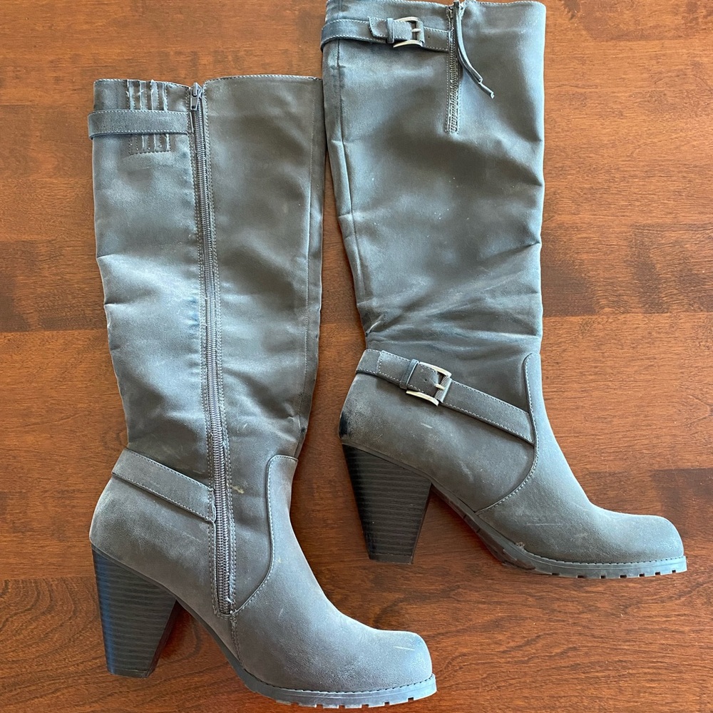 Tall Grey Heeled Boots